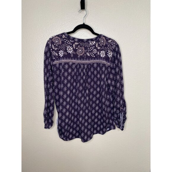 Style & Co Womens Floral Button-Front Blouse XL Purple White 3/4 Sleeve Cotton - Picture 5 of 6
